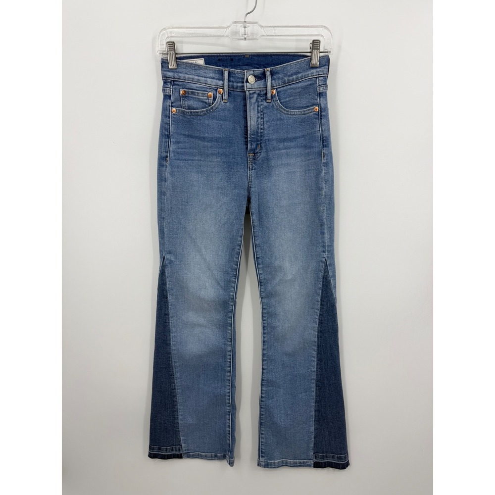 Gap 70s Flare High Rise Jeans Women 25 0P Medium Indigo Two Tone Panel